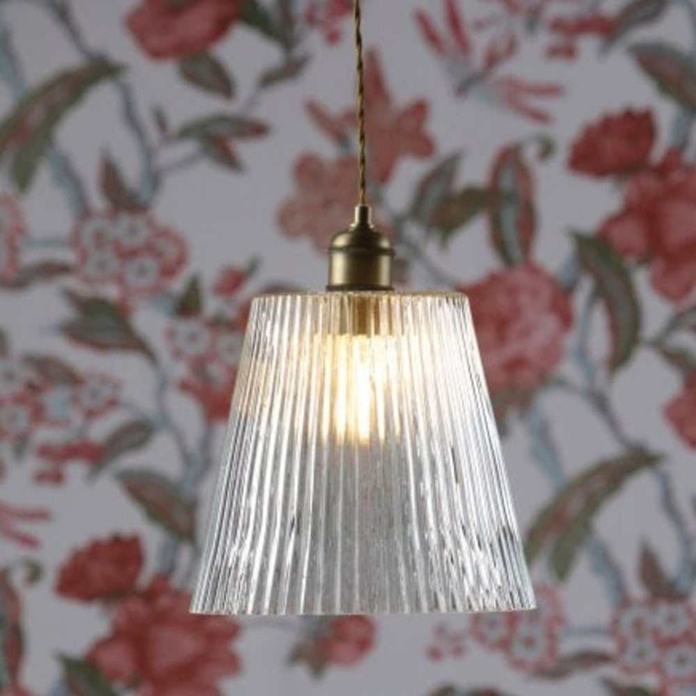 Laura Ashley Grand Ceiling Pendant Brass Ribbed Glass Lighting Company